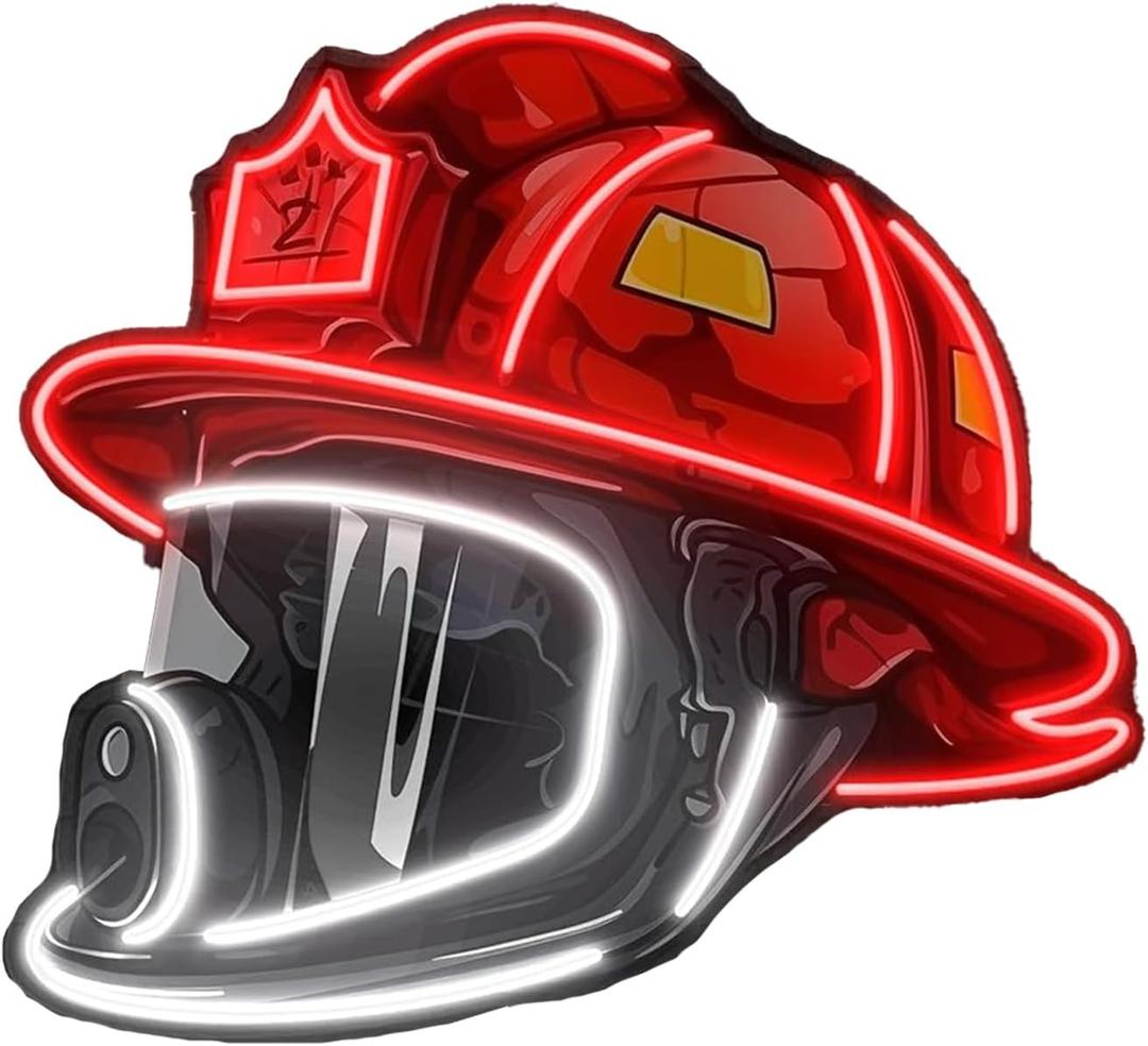 Firefighting Helmet Neon Sign,USB Powered Neon Light,Hero Decor Neon Light USB Powered LED Dimmable,for Hero Wall Decor Man Cave Firefighting Sign Wall Decor art, Firefighting Gift