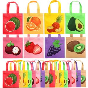 24 Pack Mix Fruits Party Favor Bags Summer Hawaiian Gift Bags Waterproof Non Woven Fruit Theme Tote Bags Reusable Luau Party Goody Treat Bags with Handle for Kids Birthday Tutti Fruity Party Supplies