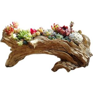 Driftwood Planter Faux Wood Resin Succulent Planter Vintage Artificial Stump Log Like Container Pot for Home & Garden NO Plants (Irregular-brown)