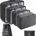 6 Set Packing Cubes for Travel, Luggage Organizers with Shoe & Toiletry Bags, Lightweight Suitcase Organizer for Carry-On, Washable Laundry Bags(Black)