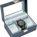 ProCase Watch Box for Men, 3 Slot Mens Watch Case, Watch Storage Watch Holder Organizer for Men, Watch Display Case With Glass Lid -3 Slot, CrocCobaltBlue