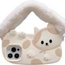 AUCAN Kawaii Cat Case for iPhone 12 Pro Max/13 Pro Max, 3D Cute Soft Silicone Cover with a Bracelet, Animal Funny Shockproof Phone Case for Kids Girls Boys Teens