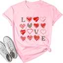 Valentine Day Shirt Women Leopard Love Heart Print T-Shirt Teachers Valentines Short Sleeve Tee Tops (Pink, S)