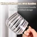 Viovian 12oz Clear Glass Coffee Mugs Set of 6 Ribbed Coffee Cups With Handles Modern Cute Glass Tea Mug Cup for Hot Beverage/Cappuccino/Latte/Cereal/Yogurt/Mocha/Milk