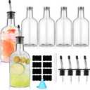 Maxcheck 6 Sets 16 oz Plastic Long Neck Bottles with Pourer and Caps Plastic Juice Pour Bottles with Stainless Steel Bottle Pourer Tapered Spout for Liquor Juice Store Syrup