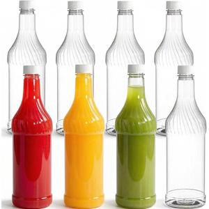 Noamus 8 Pack 33 oz Plastic Soda Bottles with Caps, 1L Reusable Empty Clear PET Juice Container, Disposable Wine Bottles with White Lid for Drinking Beverage Water Liquor Beer Milk Smoothies
