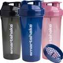 Smartshake Glossy 3-Pack Lite Protein Shaker Bottle 800 ml | 27 oz - Leakproof Screw-on Lid - BPA Free  Unisex - (Black, Deep Rose, Navy Blue)