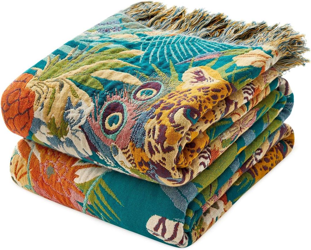 LUTBM Throw Blanket for Bed Couch Sofa Soft Cotton Twin Breathable Spring Blankets for Bedroom Living Room All Season Reversible Quilt Leopard Throws Whimsical Home Decor 60"x80"