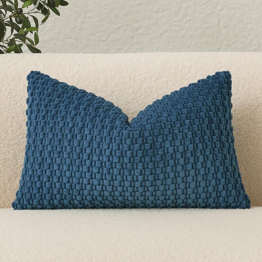 UGASA 14x24 Inch Pillow Cover Pack of 1 Soft Boho Stripe Corduroy Long Rectangle Lumbar Cushion Cover Farmhouse Decorative Throw Pilowcase for Bed, Couch, Sofa, Bedroom, Living Room, Blue UGASA 14x24 Inch Pillow Cover Pack of 1 Soft Boho Stripe Corduroy Long Rectangle Lumbar Cushion Cover Farmhouse Decorative Throw Pilowcase for Bed, Couch, Sofa, Bedroom, Living Room, Blue