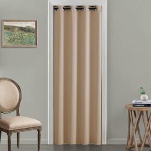 Sliding Closet Door Curtains 80 Inch Length,Single Curtain Panel,Waterproof Insulating Thermal Blackout Curtains for Bedroom Window Bathroom Doorway Front Interior Door 42x80 Long,Oak Neutral Beige