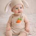 Baby Bunny Outfit for Newborn Photoshoot Props – Easter Baby Outfit Knitted Crochet Bunny Costume with Bunny Ears Hat & Carrot Prop – Newborn Photography Outfit Easter Bunny Baby Photoshoot Costume