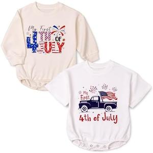KOLNAMDINH 2 PCS 4th of July Baby Romper Patriotic Outfit, My First 4th of July Romper for Baby Boy Girl Independence Day, Size 12-18M