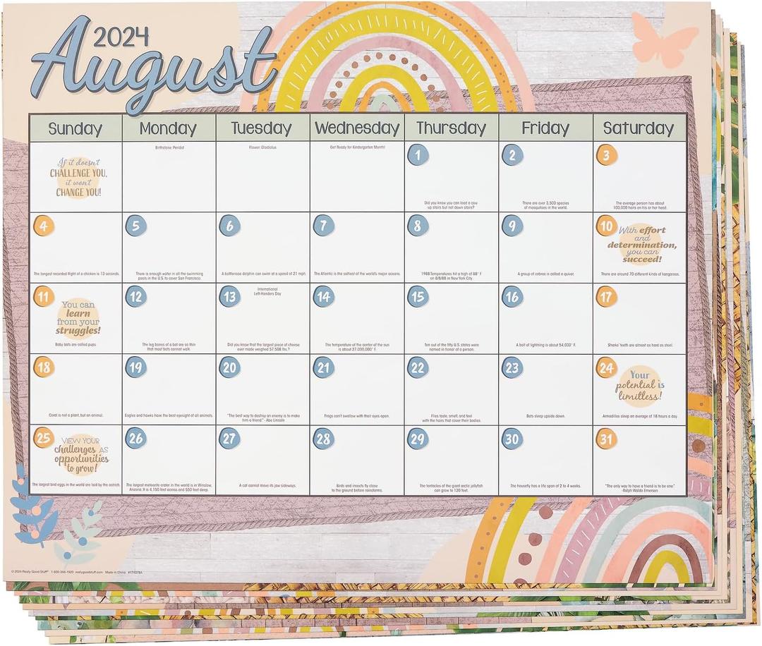 Really Good Stuff Boho Monthly Calendar Pages and Stickers 2024-2025 Double Sided