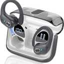 Wireless Earbuds 75hrs Bluetooth 5.4 Headphone Sport, 2025 Bluetooth Earbuds Stereo Deep Bass Over Ear Bud with Earhooks, ENC Noise Cancelling Mic, IPX7 Waterproof Earphone, Iron Gray