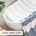 AmazerBath Navy Blue Shower Curtain, Blue and White Striped Bathroom Shower Curtain with 12 Shower Curtain Hooks, Rustic Fabric Blue and White, 72x72 Inches