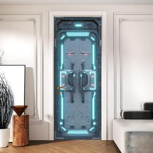 Sci-Fi Spaceship Door Mural Decal 30.3178.74in Peel and Stick Door Covers Decorative Sticker for Door, Futuristic Space Station Wall Art Home Decor