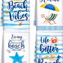 Tegeme 4 Pcs Summer Beach Kitchen Towels 16 x 24 Inch Beach Holiday Dishcloths Fast Drying Absorbent Baking Dish Clothing Blue Coastal Kitchen Towels for Daily Home Cleaning Housewarming Gifts