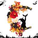 FSSODWT Halloween Wreath, Flower Moon Cat, Yellow 2, 8.25 Inches, Dried Flowers & Plants, Door & Wall Mount