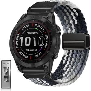 Yeahxing Quickfit 26mm Watch Band - Compatible with Garmin Fenix 8 51mm/ 7X/ 6X/ 5X, Magnetic Clasp Braided Stretchy Nylon Sport Strap for Men and Women