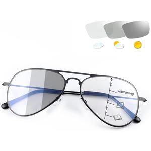 YIMI Photochromic Progressive Multifocus Reading Glasses UV400 Sunglasses Blue Light Blocking Aviator Transition Presbyopic (Black)