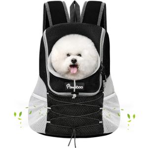 Pawaboo Pet Dog Carrier Backpack, Puppy Dog Travel Front Carrier for Small Medium Dogs Cats, Adjustable Breathable Dog Carrying Backpack with Safety Strips for Hiking, Walking (Black L Up to 14 lbs)
