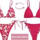 ZAFUL Women's Triangle Bikini Floral String Bikini Set Two Piece Swimsuit Bathing Suits (Pink, M)