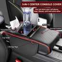 Center Console Cover,Car Armrest Cushion Multifunctional with 2 Storage Bags Cup Holder,Phone Slot,Tissue Box Slot for Most Cars Accessories Interior Organizers-Black+Red 13.8x7.9 in