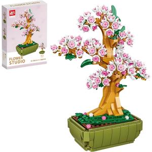 Cherry Blossom Building Set with Vase Compatible with Lego, 550PCS Flower Bouquet Building Sets for Adults Centerpieces for Tables and Home Decor