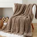 Battilo Beige Chunky Knit Throw Blanket for Couch, Super Soft Thick Warm Cable Knitted Blanket, Khaki Polyester Throw Taupe Blankets for Bed, Sofa, Living Room, 50"x60"