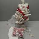 Mini Christmas Tree 2FT with Lights White Tabletop Christmas Tree with Flocking Snow Frost Tips Berries Wood Base with Burlap 55CM Small Xmas Pine Tree for Holiday Home Decoration