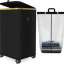 Laundry Hamper with Wheels,20 Gal (75L) Laundry Basket with lid Rolling Clothes Hamper Foldable Dirty Clothes Basket on wheels with Bamboo Frame and Bag for Bedroom, Dorm, Laundry Room-Black