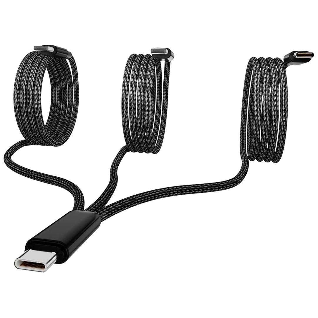 USB-C Charging Cable, 4 ft 3-in-1 USB C to USB-C+2 x IP Cable, Multi Charging for Phone 16/15 Pro/Pro Max, Samsung S24/S23/S22/S21, Google, Amazon, Andriod,Carplay