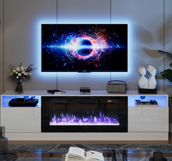  TV Stand with 36", , Modern Wood Highlight Storage Cabinet for TVs Up to 80", 70 inches,White T