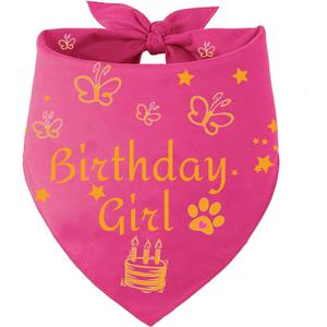 4 x Dog Birthday Bandana Girl Pink, Durable Triangle Reversible Scarf Bibs Handkerchief for Puppy Pet, Dogs Party Accessories for Small Medium Large