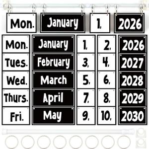 Black White Calendar Bulletin Board Set Black White Flip Calendar with Holder Boho Classroom Decoration with 56 Date Cards Adjustable Calendar Holder for Classroom Home Decor Supplies
