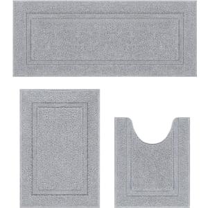 SHACOS Bathroom Runner Rugs Set of 3 Ultra Soft Bath Mat with U Shaped Toilet Rug Absorbent Non Slip Microfiber Bath Rugs for Bathroom Kitchen Bedroom, Light Gray