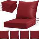 LAGRATY Outdoor Chair Cushions for Patio Furniture24" x 24" Deep Seat Cushions with Backrest for Couch Sofa Chair - Waterproof Fade-Resistant Patio Cushion(Set of 4,Red)