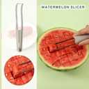 3 x 3-in-1 Watermelon Fork Slicer Cutter, Stainless Steel Watermelon Slicer Fork Melon Cutter Knife Fruit Watermelon Cutting Tool Multifunctional Portable Home Kitchen Gadgets (Beige)