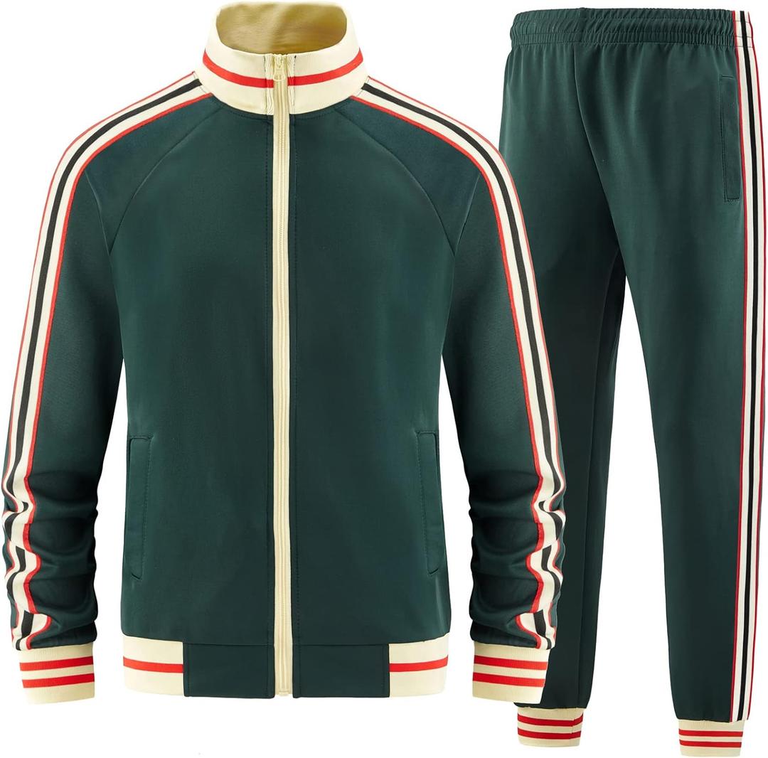 Men Track Suits Sets Long Sleeve Full-zip Sweatsuit Active Jackets and Pants 2 Piece Outfits (X-Large)