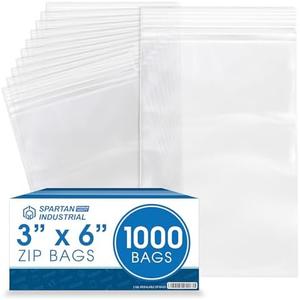 Spartan Industrial - 3” X 6” (1000 Count) 2 Mil Clear Reclosable Zip Plastic Poly Bags with Resealable Lock Seal Zipper