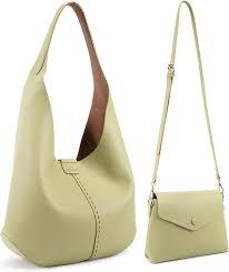 HKCLUF Hobo Bags Purses for Women 2PCS/Set,Soft Vegan Leather Slouchy Shoulder Hobo Handbags with Small Crossbody Bags for Women (pink)