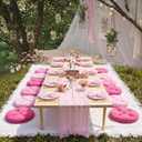 Beeveer 71x150'' Extra Large Outdoor Picnic Blanket with Pink Table Runner 12 Napkins and 12 Pink Floor Pillow Cushions for Picnic Party Camping Wedding Bachelorette Birthday Baby Shower Decor
