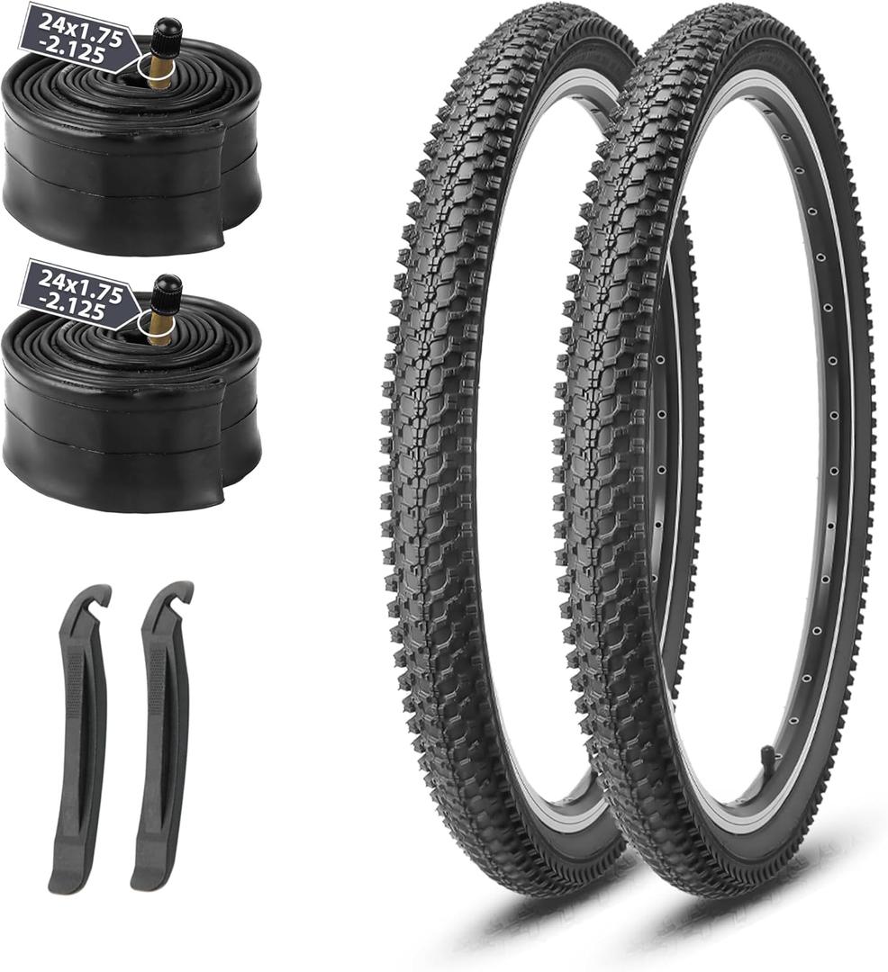 MOHEGIA Mountain Bike Tires 2-Pack - 20/24/26/27.5 Inch Folding MTB Tires and 2 Inner Tubes Schrader Valve & Tire Levers - Off-Road Bicycle Replacement Set