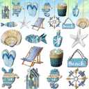 24 Pcs Summer Wooden Ornaments Ocean Beach Tree Decorations Coastal Nautical Navigation Wooden Cutouts Summer Hanging Ornaments Summer Decorations for Home Small Tree Party Office(Seashell)