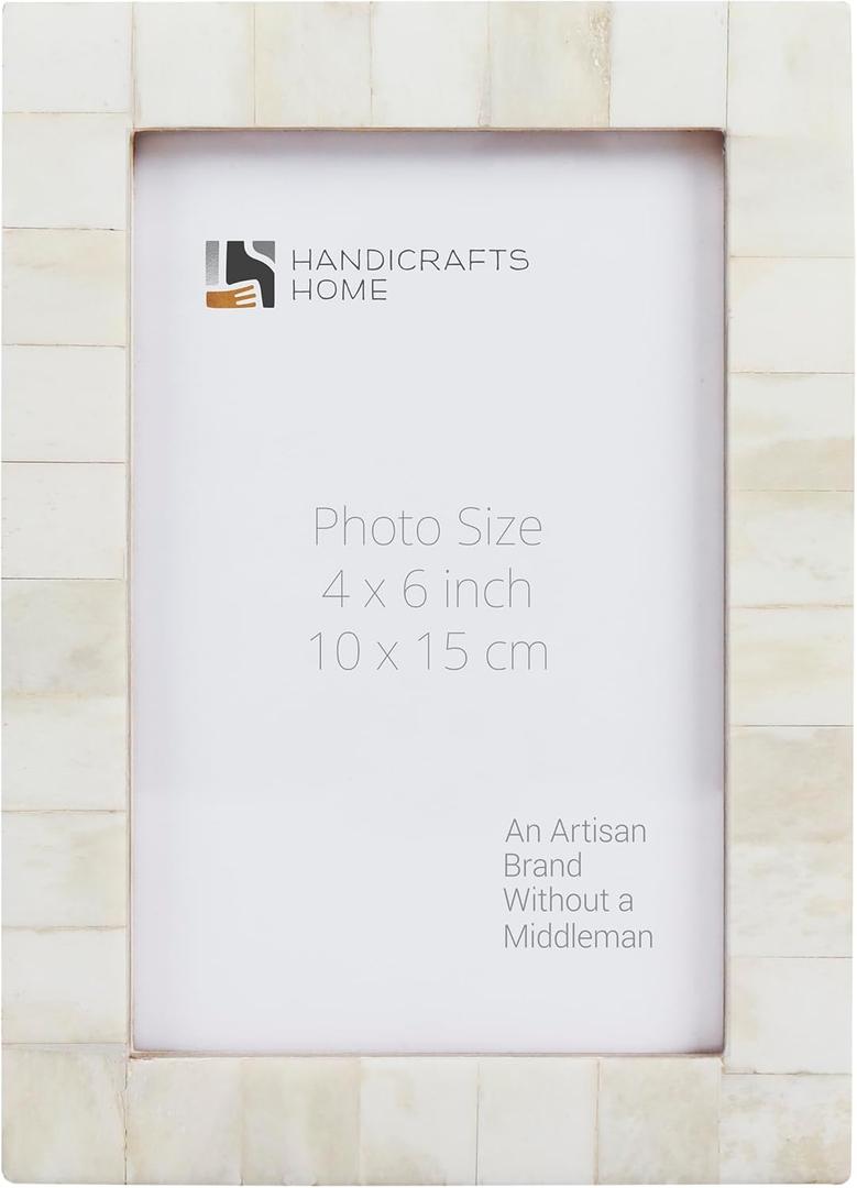 Handicrafts Home White 4x6 Picture Frame for Christmas Decor & Holiday Gifting Handmade Photo Frame for Farmhouse Wall Decor, Boho Shelf Styling, Vintage Bone inlay Frames Picture, Shelf Styling