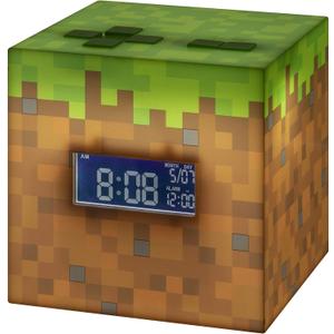 Paladone Licensed Minecraft Grass Block Digital Alarm Clock, Light Up Lamp Plays Official in Game Music, Bedroom Decor for Minecraft Gamers, Tweens and Kids - Minecraft Gift