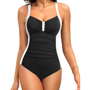 Tempt Me Women Ruched Slimming One Piece Swimsuits Tummy Control Vintage Bathing Suits L 
