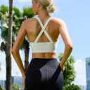 RUNNING GIRL Sports Bras for Women,Seamless Strappy Sports Bra High Support Crisscross Back with Removable Pads (Beige, M)