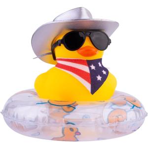 Yellow Duck Car Ornaments Rubber Duck Car Dashboard Decorations with Mini Cowboy Hat Scarf Sunglasses Swim Ring Necklace for Car Dashboard Decoration(Q29)
