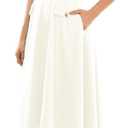 Maison Tara Women's Square Neck Belted Midi Dress with Pockets Size 10 (White)